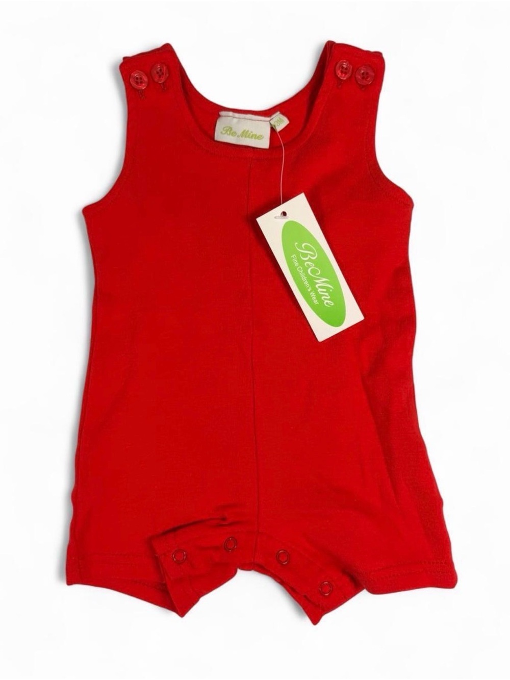 Be mine Bright Red Sleeveless Knit Romper with Shoulder Buttons